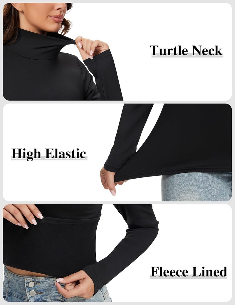 Kinglaman 5 Pack Turtleneck Thermal Shirts for Women, Turtle Neck Long Sleeve Fleece Lined Base Layer Underwear Tops - Image 4